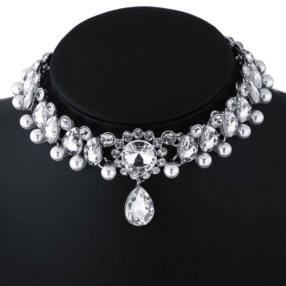 NEW!💙💎RHINESTONE & PEARL LOOK CHOKER!💎💙LOVELY! - Picture 2 of 8